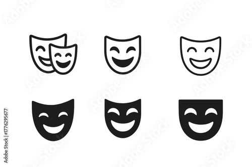 Audience Reaction Logos. audience reaction. Set Logo of audience reaction: Laughing theater masks. Icon set. harmonious logo variations of the same emblematic