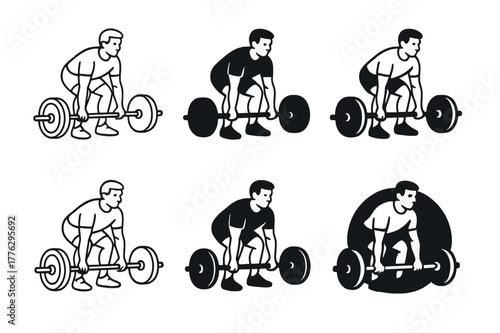 Fitness Form Logos. Fitness coach demonstrating proper form for exercises like deadlifts. Set Logo of fitness coach demonstrating proper form for exercises