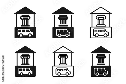 Educational Trip Logos. Educational field trips and excursions. Set Logo of Educational field trips and excursions: museum exhibit display. Icon set.