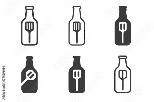 Beer Logo Variations. Home-brewed beer making and bottle design. Set Logo of home-brewed beer making and bottle design: mash paddle. Icon set. harmonious logo
