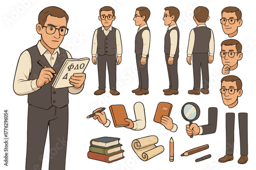 Linguist Character Creation. Cartoon realistic vector illustration, Character constructor style, isolated