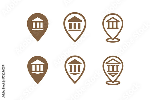 Heritage Museum Logos. Heritage museums. Set Logo of Heritage museums: heritage map marker. Icon set. harmonious logo variations of the same emblematic