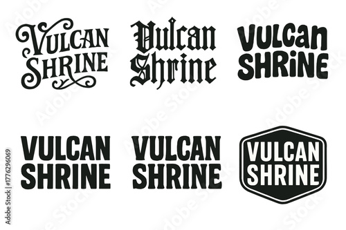 Vulcan Shrine Lettering Variations. Vulcan Shrine. Set lettering. harmonious lettering variations of the same emblematic concept, each with different artistic