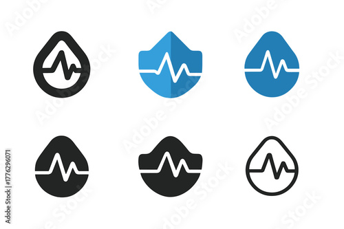 VO2 Max Logo Variations. VO2 max testing. Set Logo of VO2 max testing: breathing mask with oxygen graph. harmonious logo variations of the same emblematic