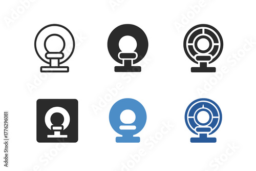 MRI Emblem Logos. MRI machine. Set Logo of MRI machine: superconducting magnet bore cross-section. Icon set. harmonious logo variations of the same emblematic