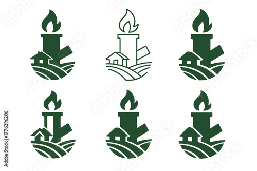 Rural Energy Logos. Renewable energy in rural areas without technology dependence. Set Logo of renewable energy in rural areas without technology dependence: