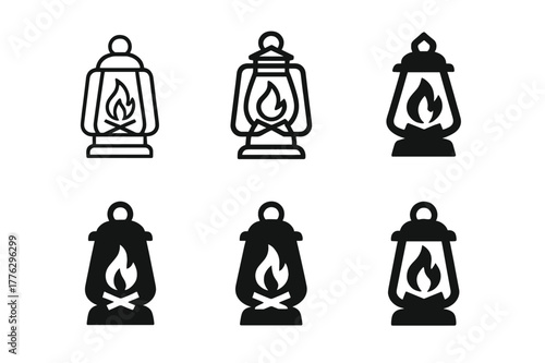 Bonfire Logo Variations. Bonfire. Set Logo of bonfire: lantern and firelight. Icon set. harmonious logo variations of the same emblematic concept, each with