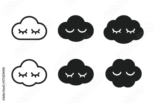 Harmony in Sleep Icons. The importance of sleep. Set Logo of the importance of sleep: cloud with closed eyes. Icon set. harmonious logo variations of the same