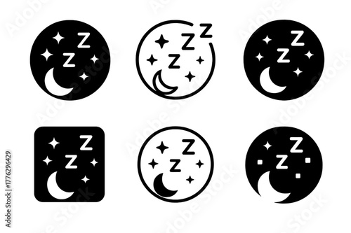 Sleep Emblem Logos. The importance of sleep. Set Logo of the importance of sleep: night sky with stars and z?s. Icon set. harmonious logo variations of the