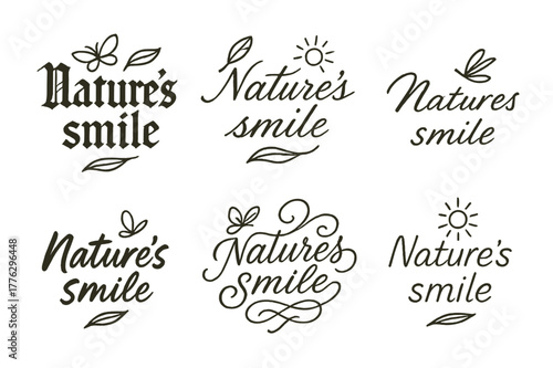 Nature's Smile Calligraphy. Nature?s smile. Create a calligraphy lettering illustration of the phrase: