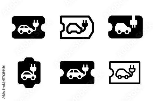 Electric Vehicle Logo Variations. Electric vehicle adoption. Set Logo of electric vehicle adoption: incentive rebate ticket. Icon set. harmonious