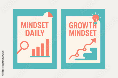 Mindset Banners. Mindset daily. Two vertical A6 banners with safe margins, centered composition, no elements touching edges, modern, turquoise and coral,