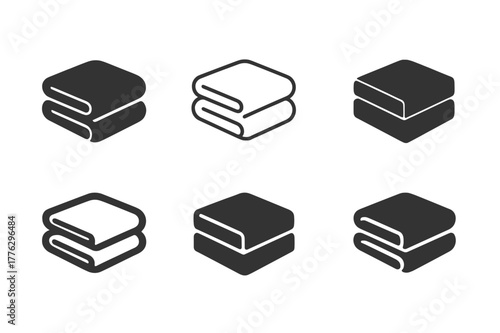 Sleep Essentials Logos. Sleep essentials. Set Logo of Sleep essentials: folded blanket stack. Icon set. harmonious logo variations of the same emblematic