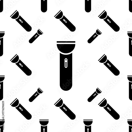 Flashlight, Flash Light Isolated Icon Seamless Pattern