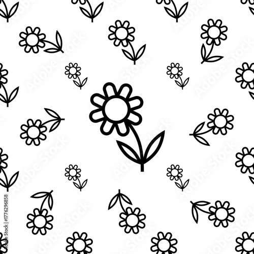 Flower Icon, Abstract Flower Seamless Pattern