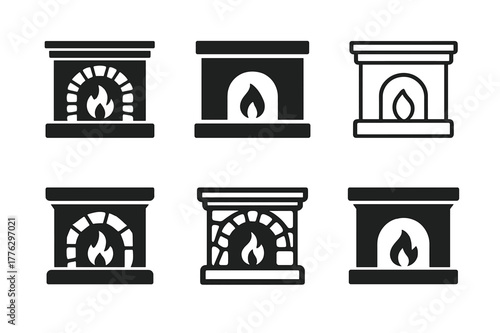 Fireplace Mantel Logos. fireplace mantel. Set Logo of fireplace mantel: stone fireplace with mantel. Icon set. harmonious logo variations of the same