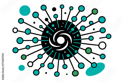 Interconnected Galactic Network. Deep space network. Abstract data-like nodes and glowing lines expanding from
