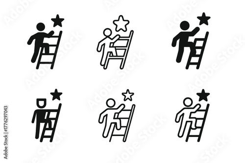 Career Journey Icons. Creating an effective career development plan. Icon set. Set Logo of creating an effective career development plan: person climbing