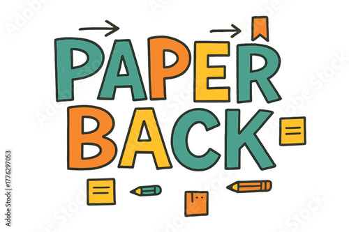 Playful Letter Doodle. Paperback Art ? Doodle / Sketch; playful hand-drawn letters with rough outlines and arrows; loose offset stacking; colored lettering