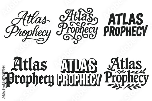 Atlas Prophecy Typography. Atlas Prophecy. Set lettering. harmonious lettering variations of the same emblematic concept, each with different