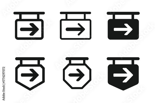 Logo Variations Grid. Shelf talkers and signage. Set Logo of Shelf talkers and signage: wayfinding arrow signboard. Icon set. harmonious logo variations of the
