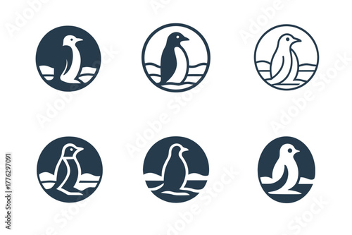 Seasonal Animal Logos. Animals in the wild during different seasons. Set Logo of Animals in the wild during different seasons: penguin on icy landscape. Icon