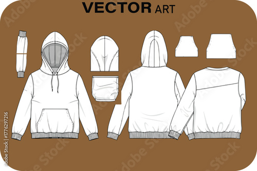 Fashion design flat sketch of a hoodie and sweatpants set