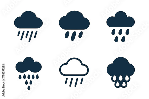 Rainy Mood Logos. Rainy mood illustration. Set Logo of Rainy mood illustration: cloud with falling rain. Icon set. harmonious logo variations of the same