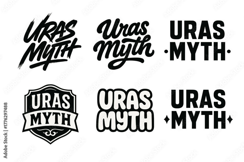 Fototapeta premium Uras Lettering Variations. Uras Myth. Set lettering. harmonious lettering variations of the same emblematic concept, each with different artistic