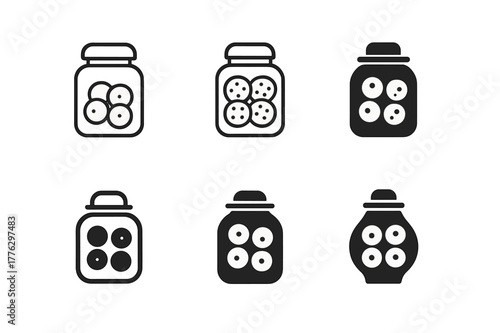 Forgotten Treat Logos. Finding a forgotten treat or snack in your pantry. Set Logo of Forgotten treat: jar of cookies or sweets. Icon set. harmonious logo