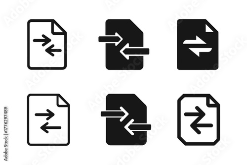 Language Translation Logos. language translation AI. Set Logo of language translation AI: document icon with arrows switching directions. Icon set. harmonious