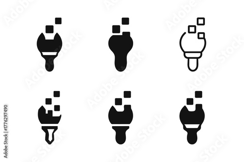 Artistic Logo Variations. Creating digital art and graphic design. Set Logo of Creating digital art and graphic design: paintbrush and pixel block fusion. Icon