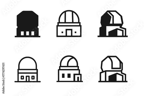 Observatory Icon Variations. Astronomical observatories around the world. Icon set. Set Logo of astronomical observatories around the world: Very Large