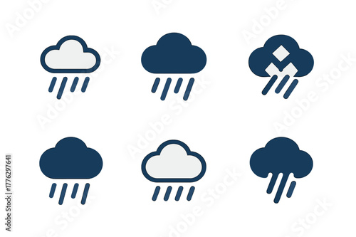 Rainy Mood Logos. Rainy mood illustration. Set Logo of Rainy mood illustration: cloud with falling rain. Icon set. harmonious logo variations of the same