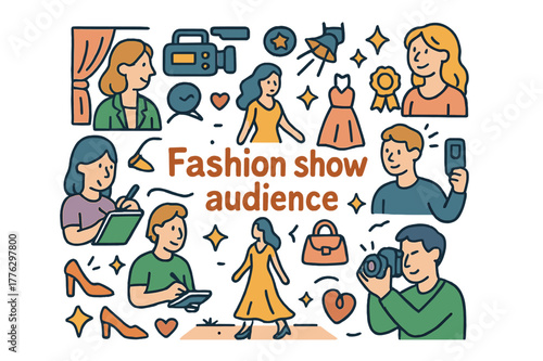 Fashion Show Illustration. Fashion show audience. Hand-drawn doodle illustration of fashion show audience.