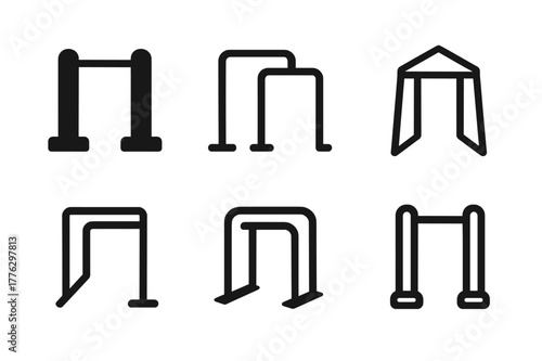 Jungle Gym Logos. jungle gym bar. Set Logo of jungle gym bar: parallel bars station. Icon set. harmonious logo variations of the same emblematic concept, each