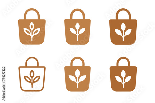 Ecology Logo Variations. Inspirational design with ecology materials trend. Set Logo of Inspirational design with ecology materials trend: cork fabric tote