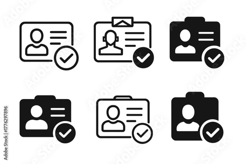 Biometric ID Card Icons. deportation policies. Set Logo of deportation policies: biometric ID card with verification mark. Icon set. harmonious logo variations