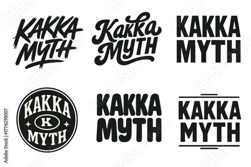 Kakka Lettering Styles. Kakka Myth. Set lettering. harmonious lettering variations of the same emblematic concept, each with different artistic interpretation