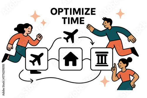 AI Travel Planning. AI Assistants ? Trip Planner. Cards for flights, stays, and sights snap into a smooth itinerary line; a tiny plane follows the path.