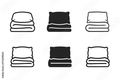 Bedding Logo Variations. Bedding design. Set Logo of Bedding design: layered pillow and blanket icons. harmonious logo variations of the same emblematic