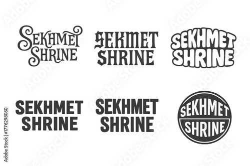 Sekhmet Shrine Variations. Sekhmet Shrine. Set lettering. harmonious lettering variations of the same emblematic concept, each with different