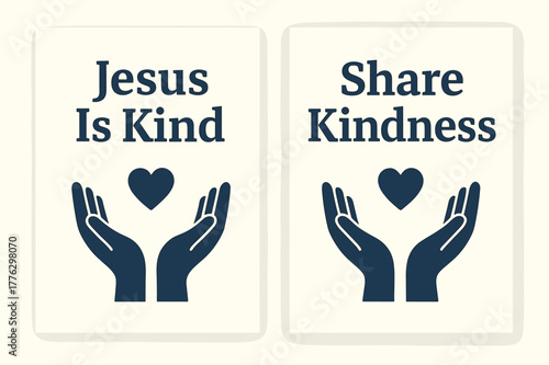 Kindness Banners. Kindness of Jesus. Two vertical A6 banners with safe margins, centered composition, no elements touching edges, flat vector design, ivory and