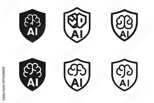 Ethical AI Icons. Sustainable and ethical careers. Icon set. Set Logo of sustainable and ethical careers: ethical AI shield. harmonious logo variations of the