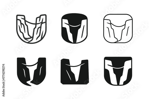 Highlining Logo Variations. Highlining. Set Logo of Highlining: webbing span over canyon. harmonious logo variations of the same emblematic concept, each with