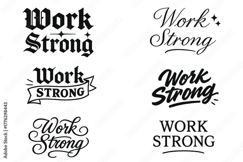 Fototapeta premium Work Strong Calligraphy. Work strong. Create a calligraphy lettering illustration of the phrase: Work strong.