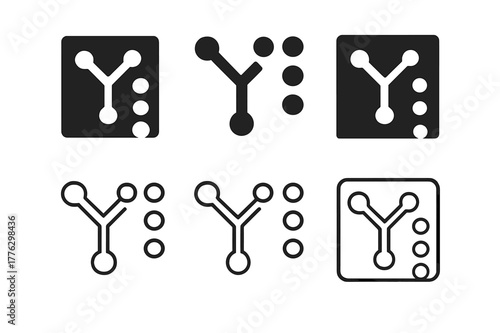 Braille Transit Logo Grid. Accessible transportation. Set Logo of braille transit map: Flat solid, Symmetrical form, Abstract geometric, Filled silhouette,