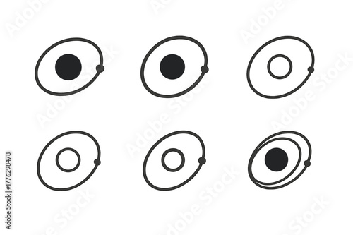 Solar System Logos. Solar system dynamics and planetary orbits. Set Logo of Solar system dynamics and planetary orbits: perihelion?aphelion markers on orbit.