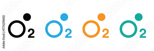 Discover versatile oxygen molecule icons in bold colors, ideal for science, health, and wellness branding projects needing a clean, modern look.