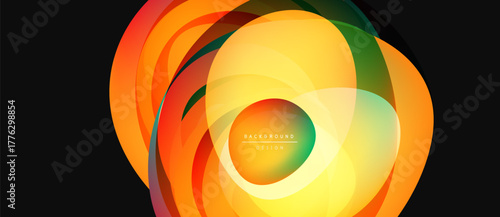 Abstract floral design. Overlapping colorful shapes create dynamic, modern visual. Bright gradients, warm tones dominate composition.